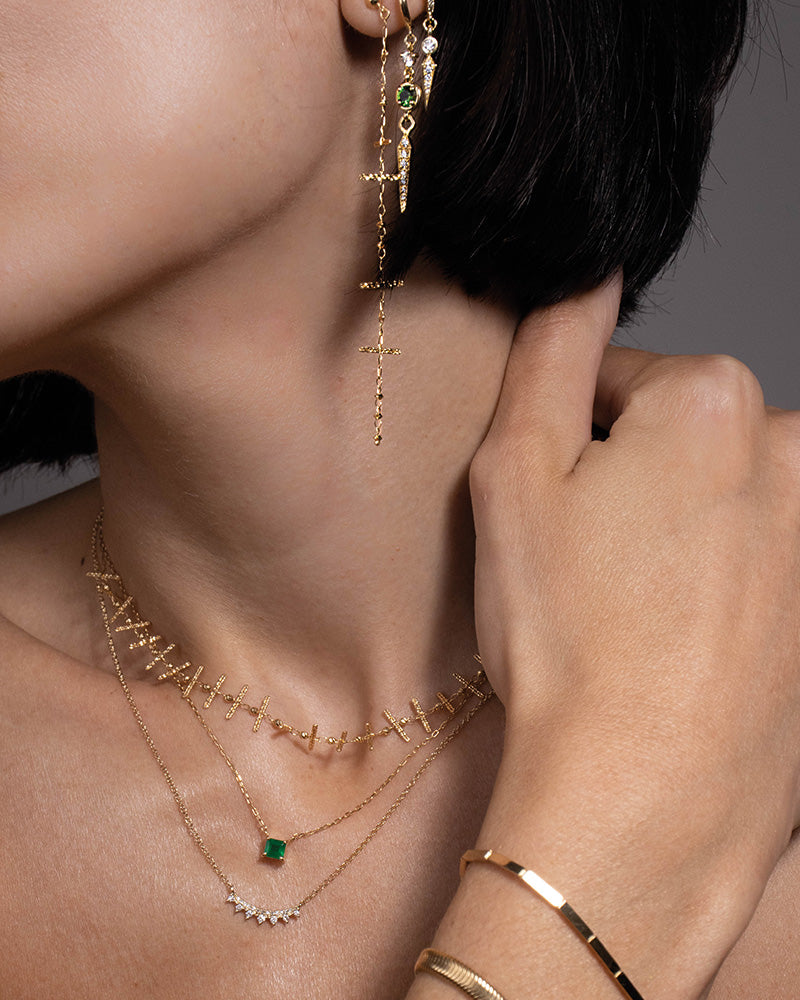 jewellery with green dress Deep shimmering green cut work gown main image 0