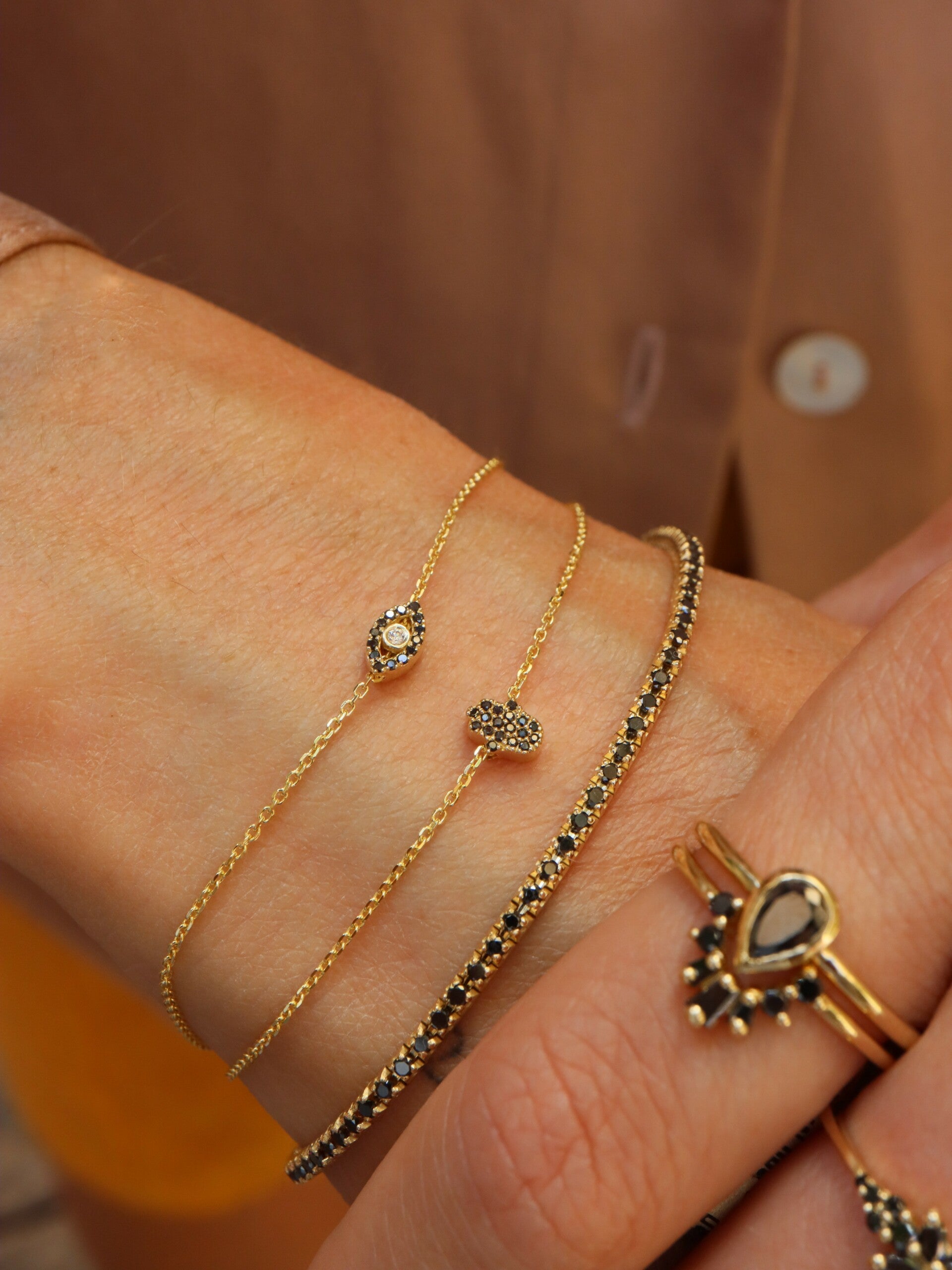 Double Sided Hamsa Bracelet in Black and White Diamonds