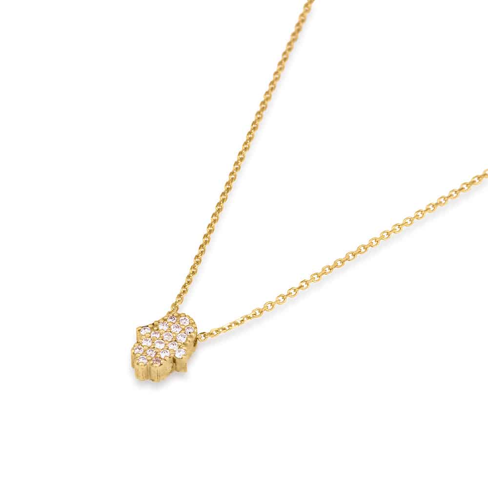 שרשרת חמסה דו צדדית משובצת יהלומים שחורים ולבנים (קטנה)