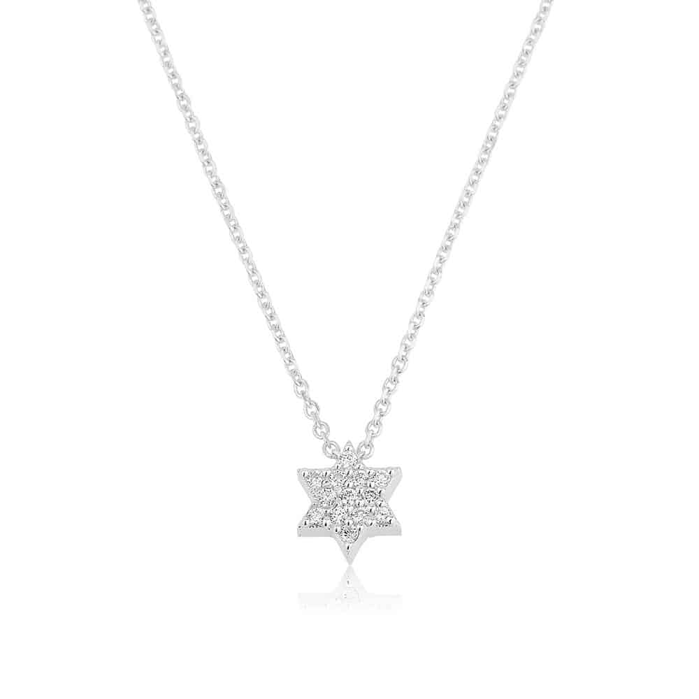 שרשרת מגן דוד דו צדדית משובצת יהלומים שחורים ולבנים (קטנה)