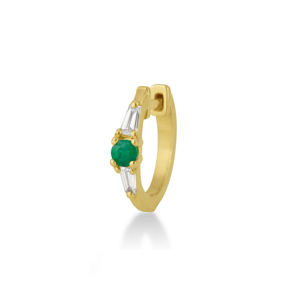 Taper & Circle Hoop in Emerald and Diamonds