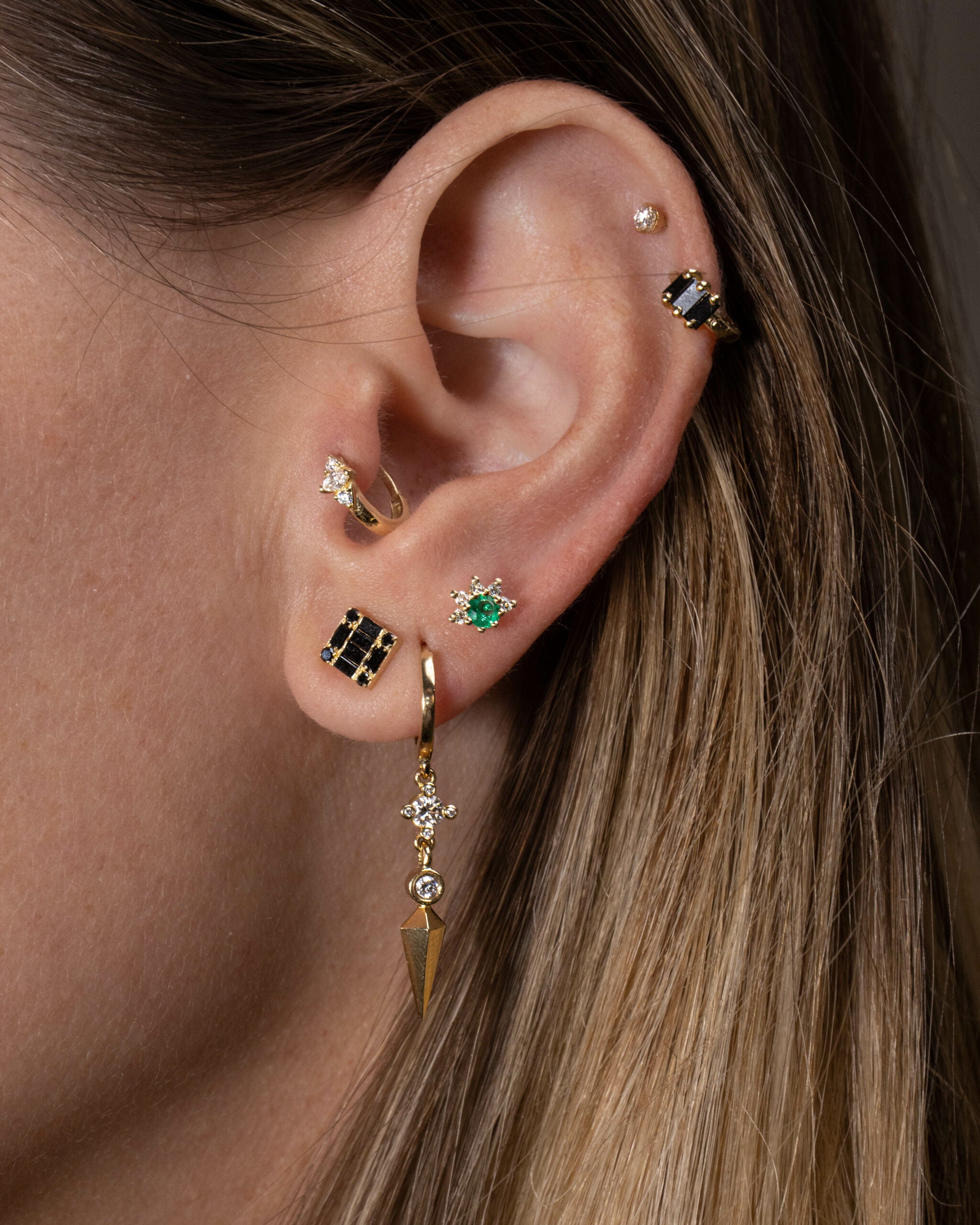 Perfect Square Baguette Black Diamond Stud