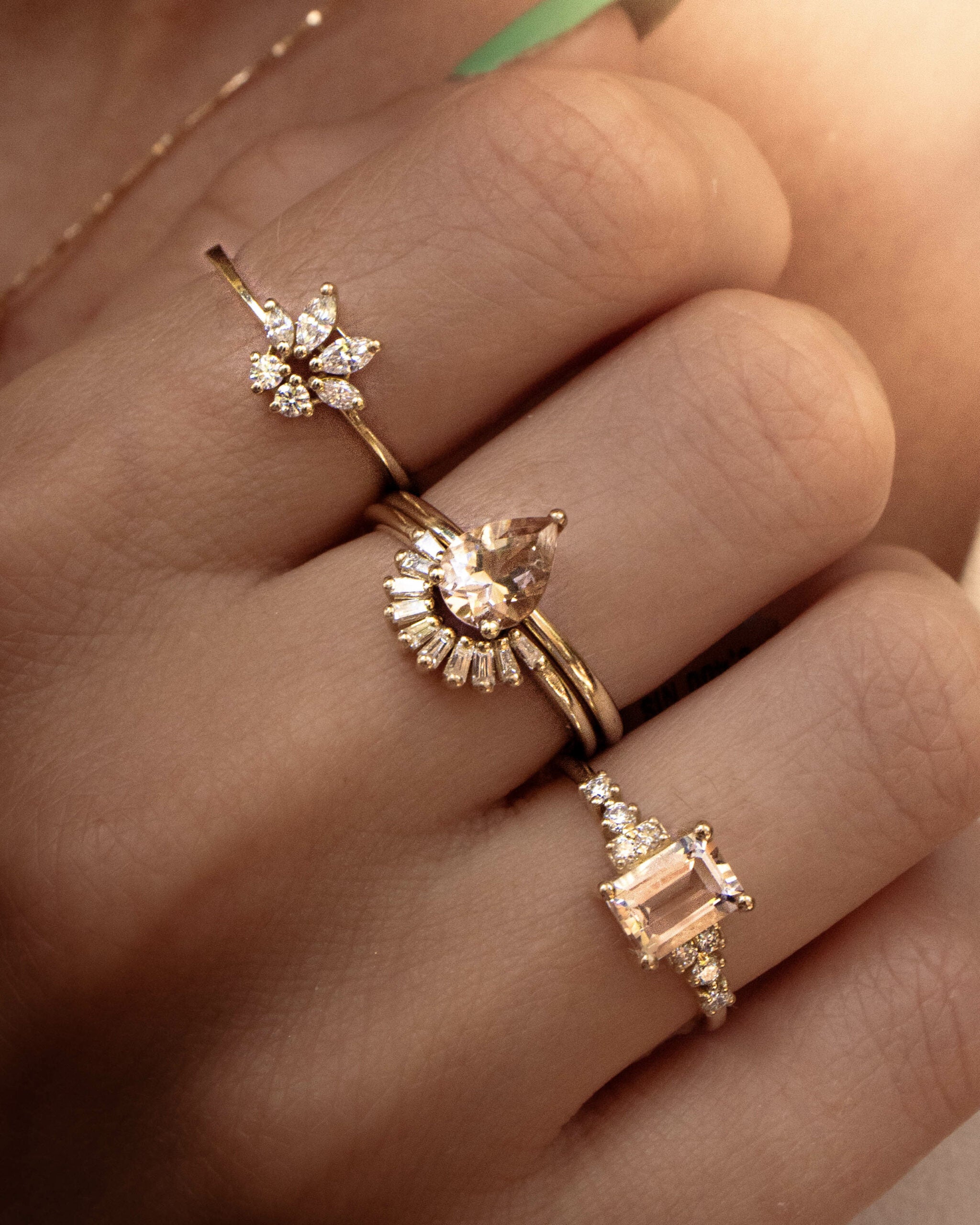 Rectangle peach morganite ring