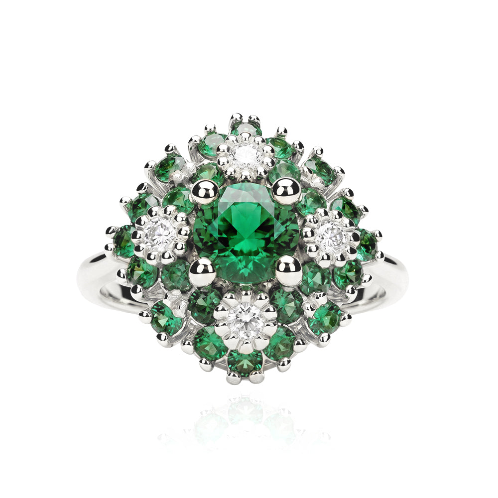 Maggie Flower Ring in Emeralds