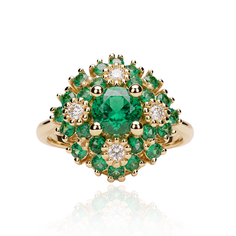 Maggie Flower Ring in Emeralds