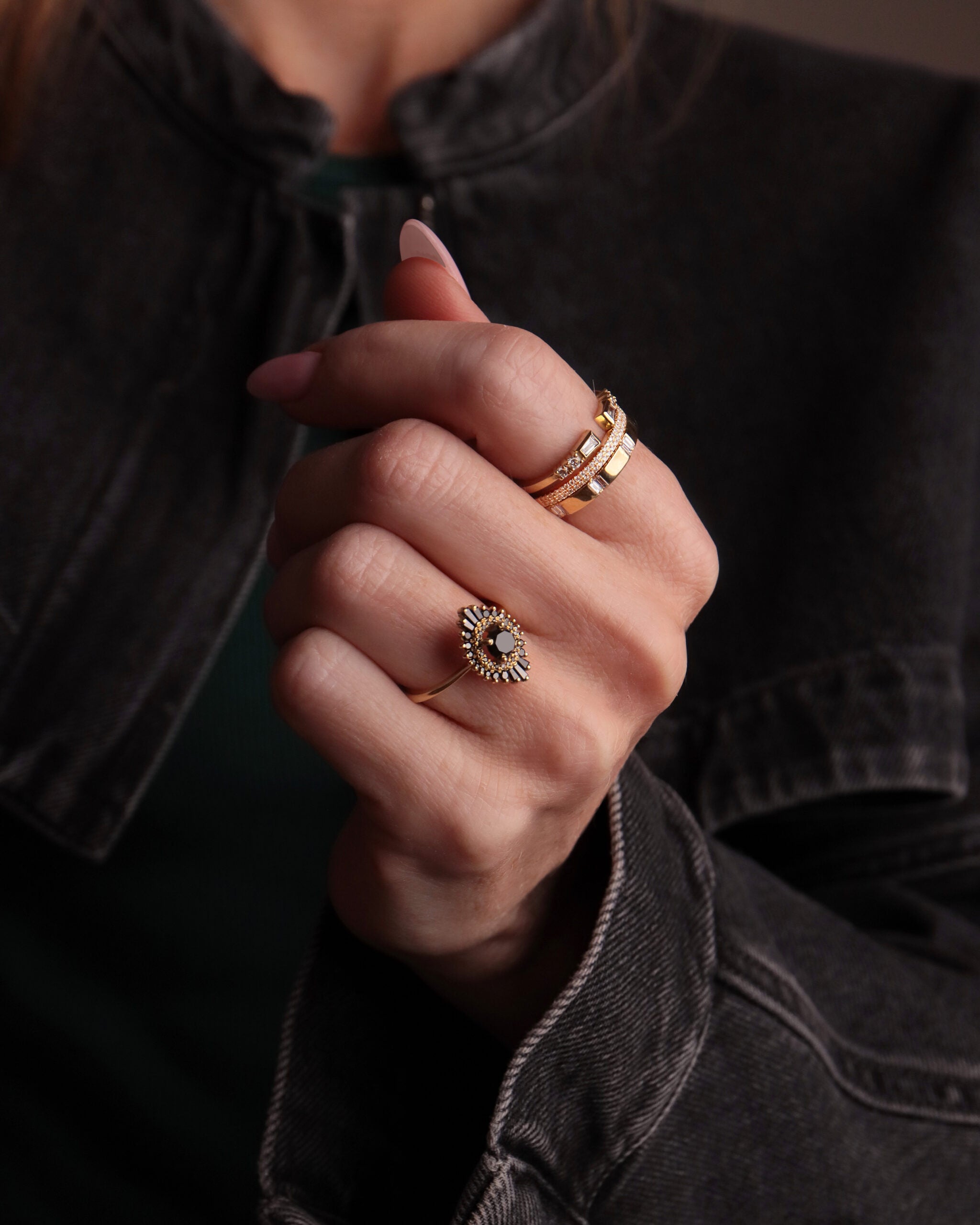 Oval Spark Ring In Black Diamonds
