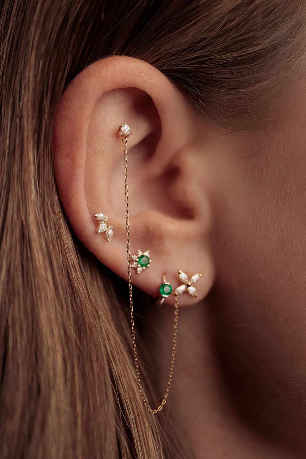 Two Hole Marquise Flower and Solitaire Earring