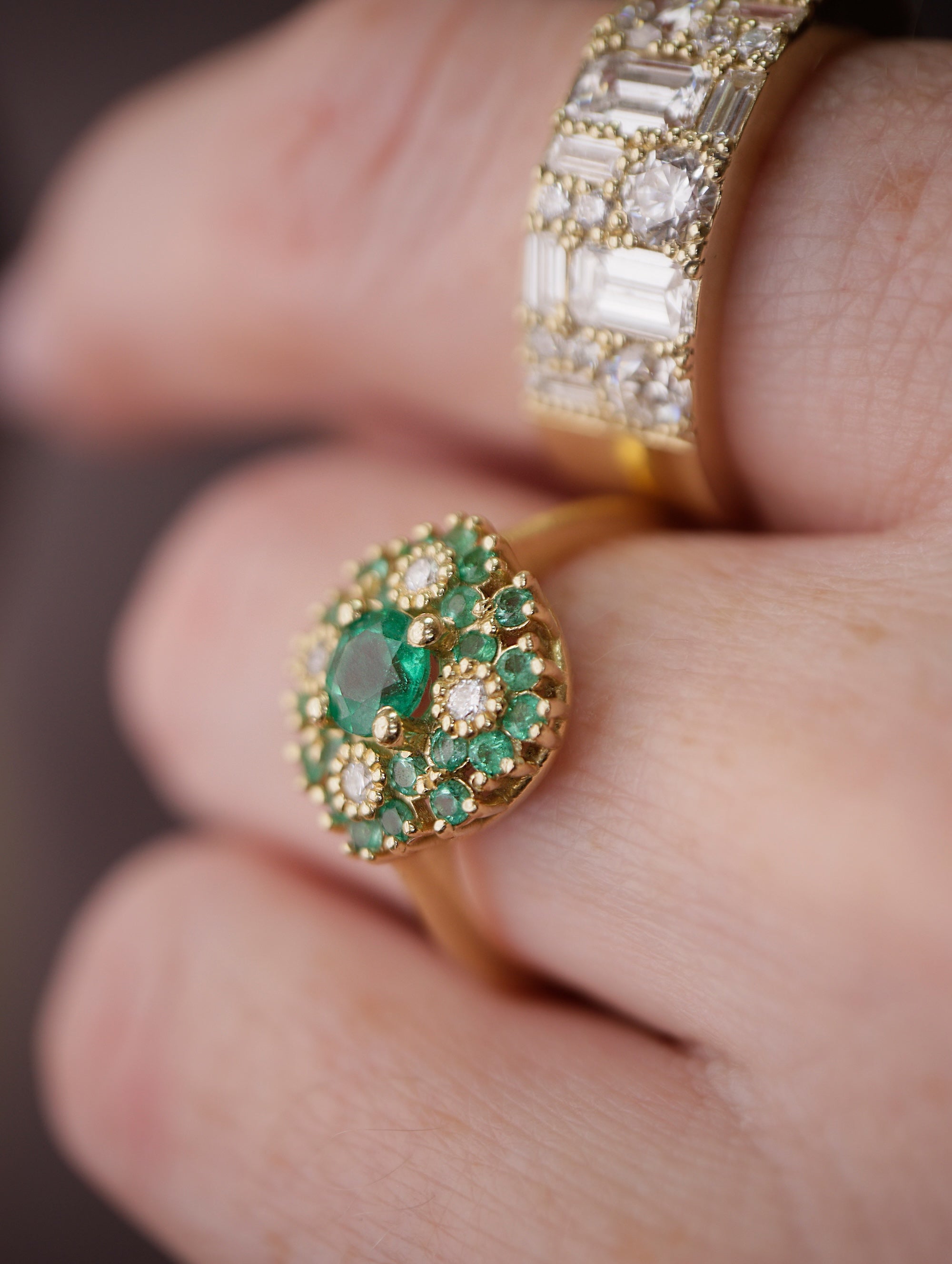 Maggie Flower Ring in Emeralds