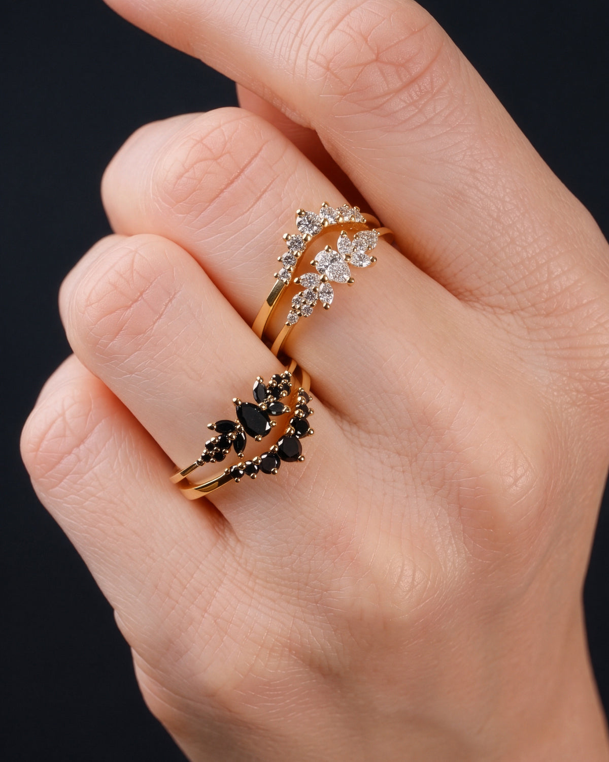 Mirror Drop Ring in Black Diamonds