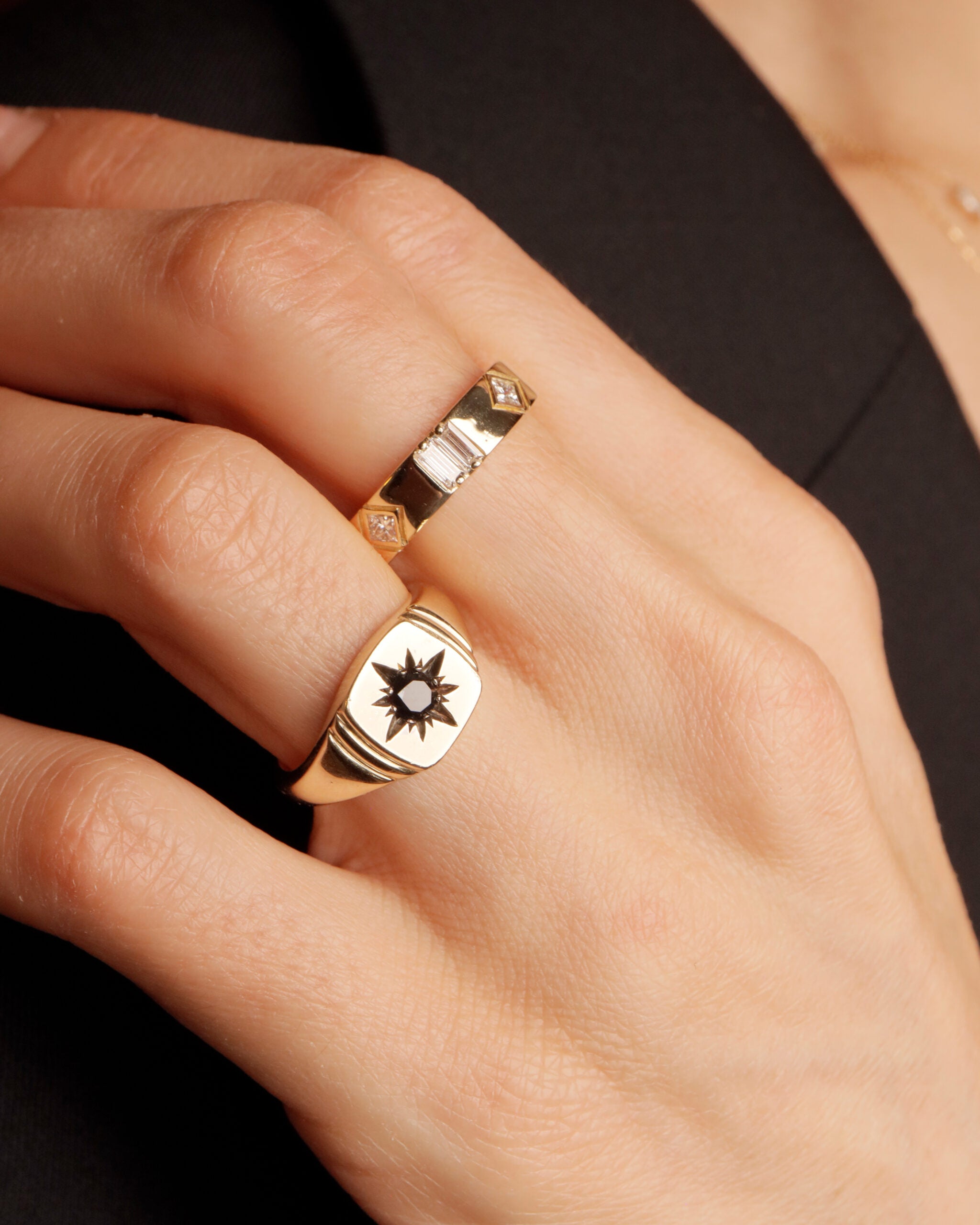 North Star Ring in Black Diamonds