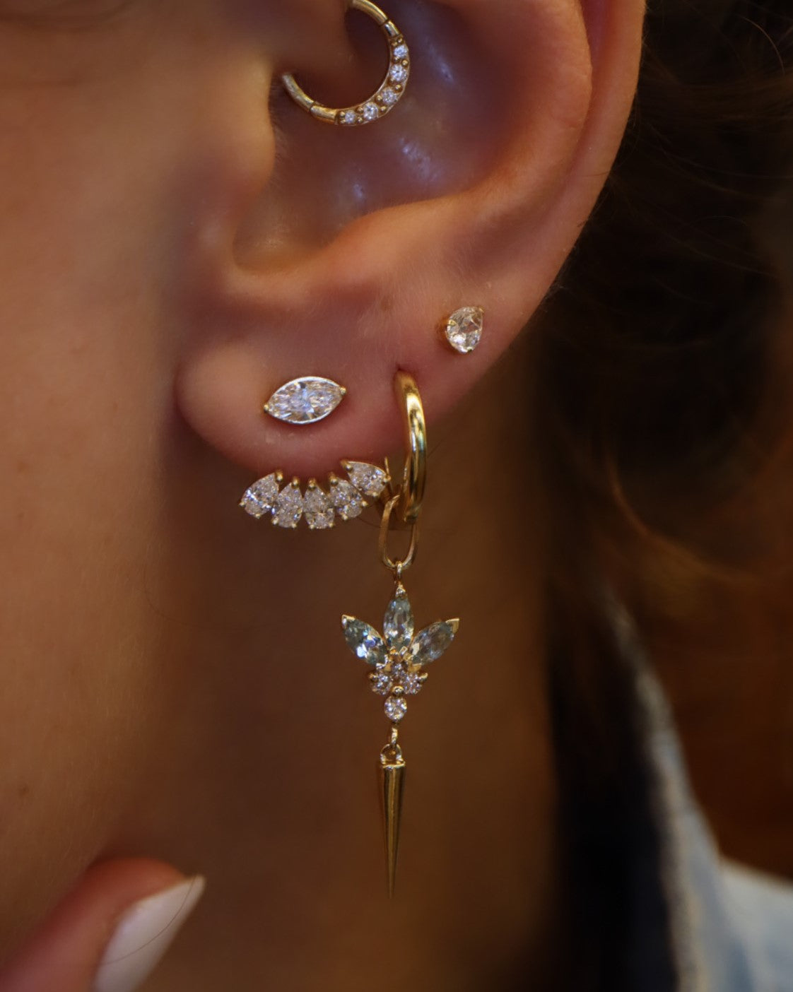 Two Piece Marquise And Five Drops Earring
