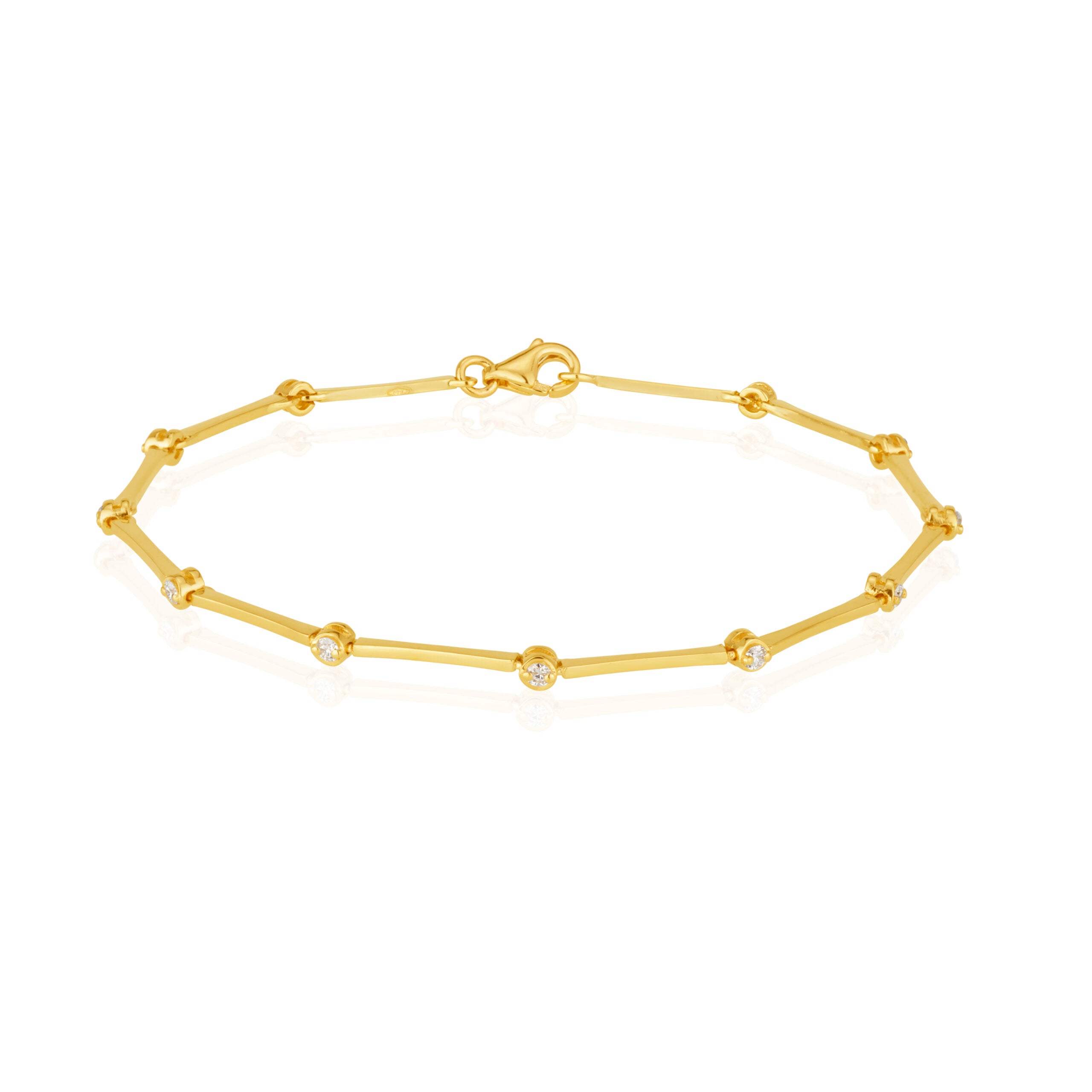 Gold Bars and Circles Bracelet in White Diamonds