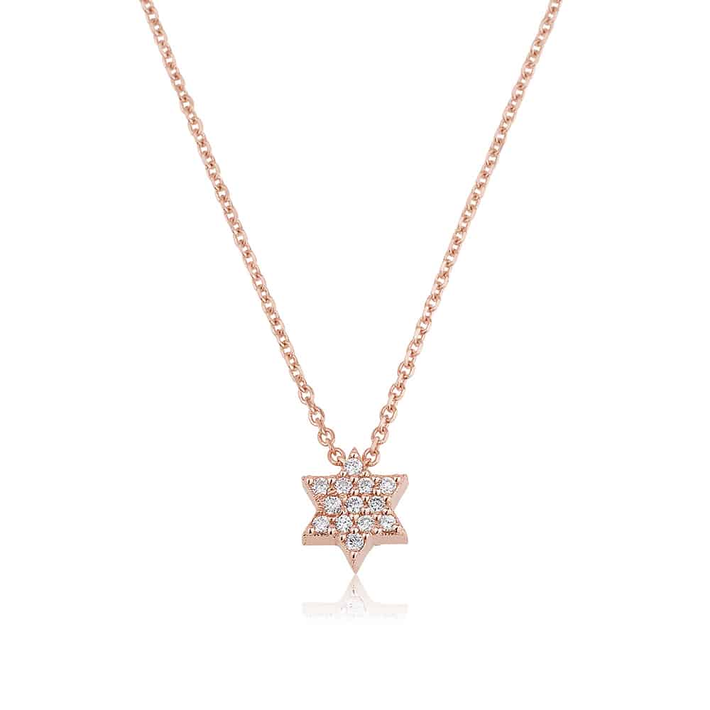 שרשרת מגן דוד דו צדדית משובצת יהלומים שחורים ולבנים (קטנה)