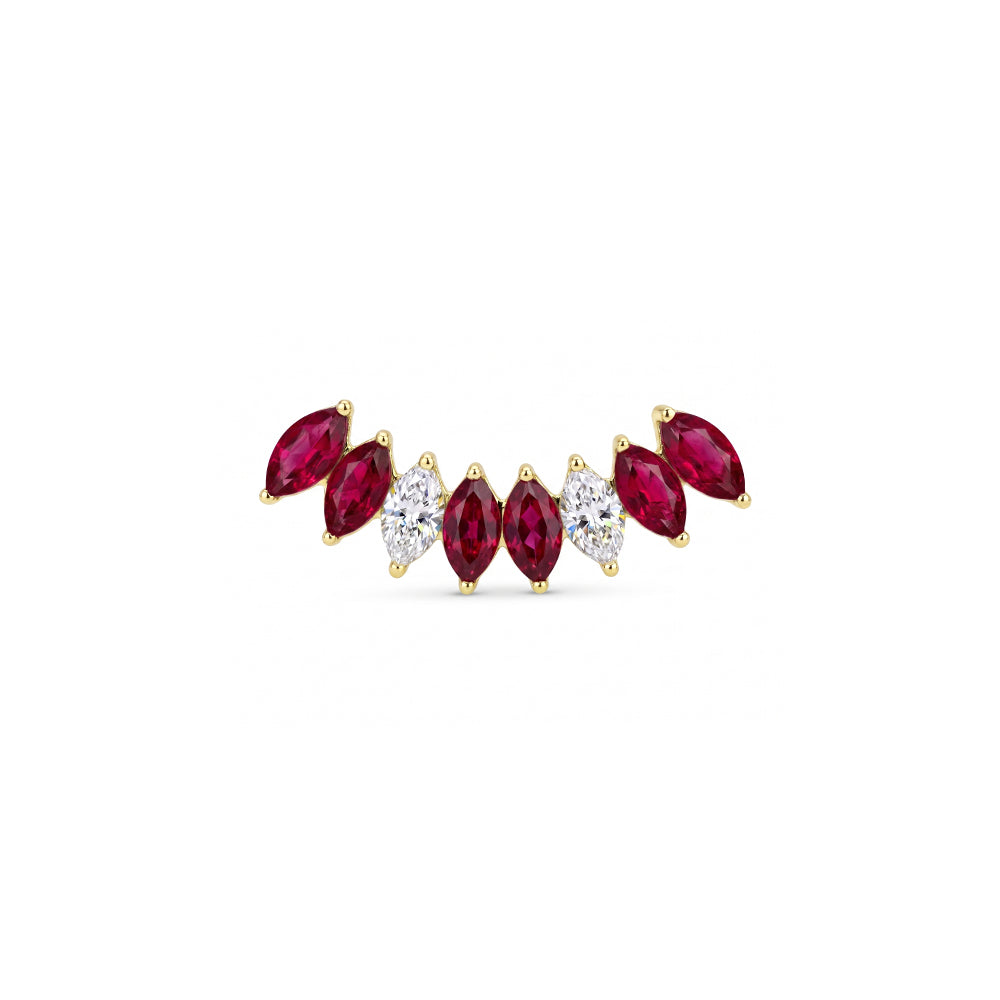 Tiara Climber Earring in Rubies and Diamonds