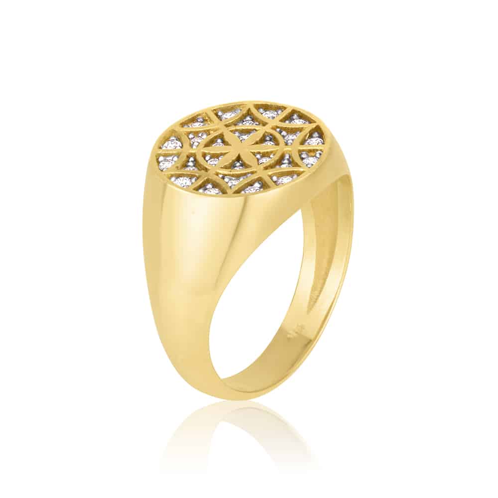טבעת חותם "פתית שלג" ביהלומים לבנים