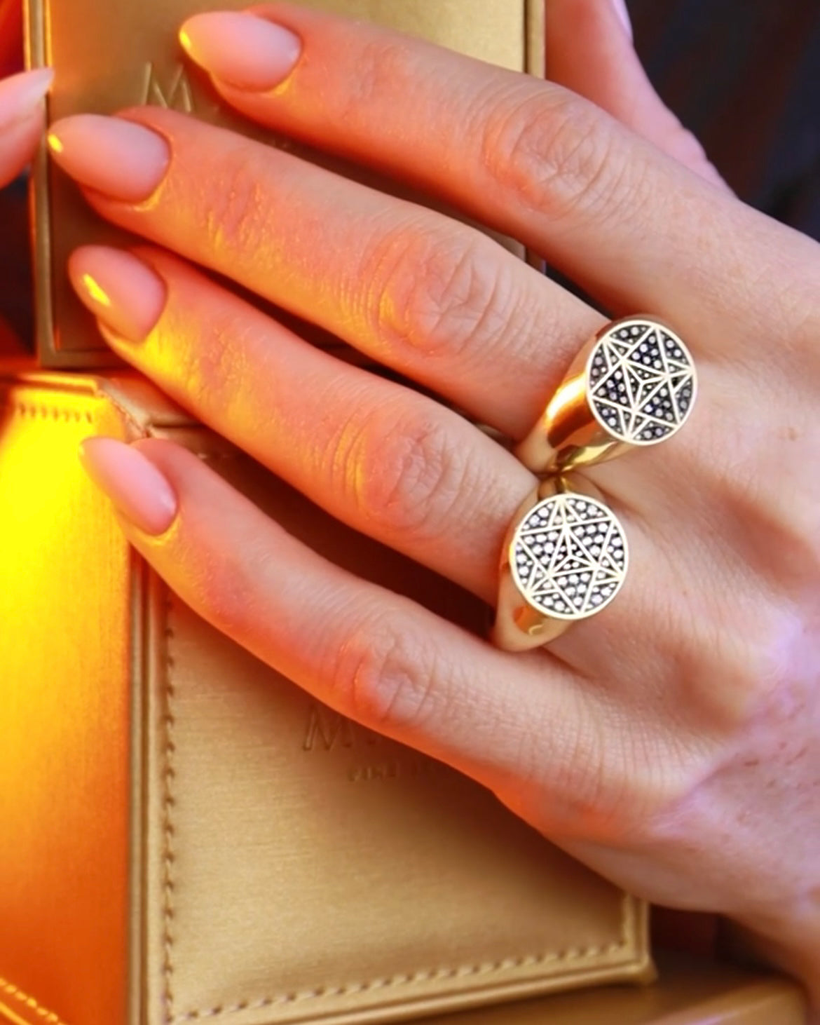 Geometric Star Stamp Ring in White Diamonds