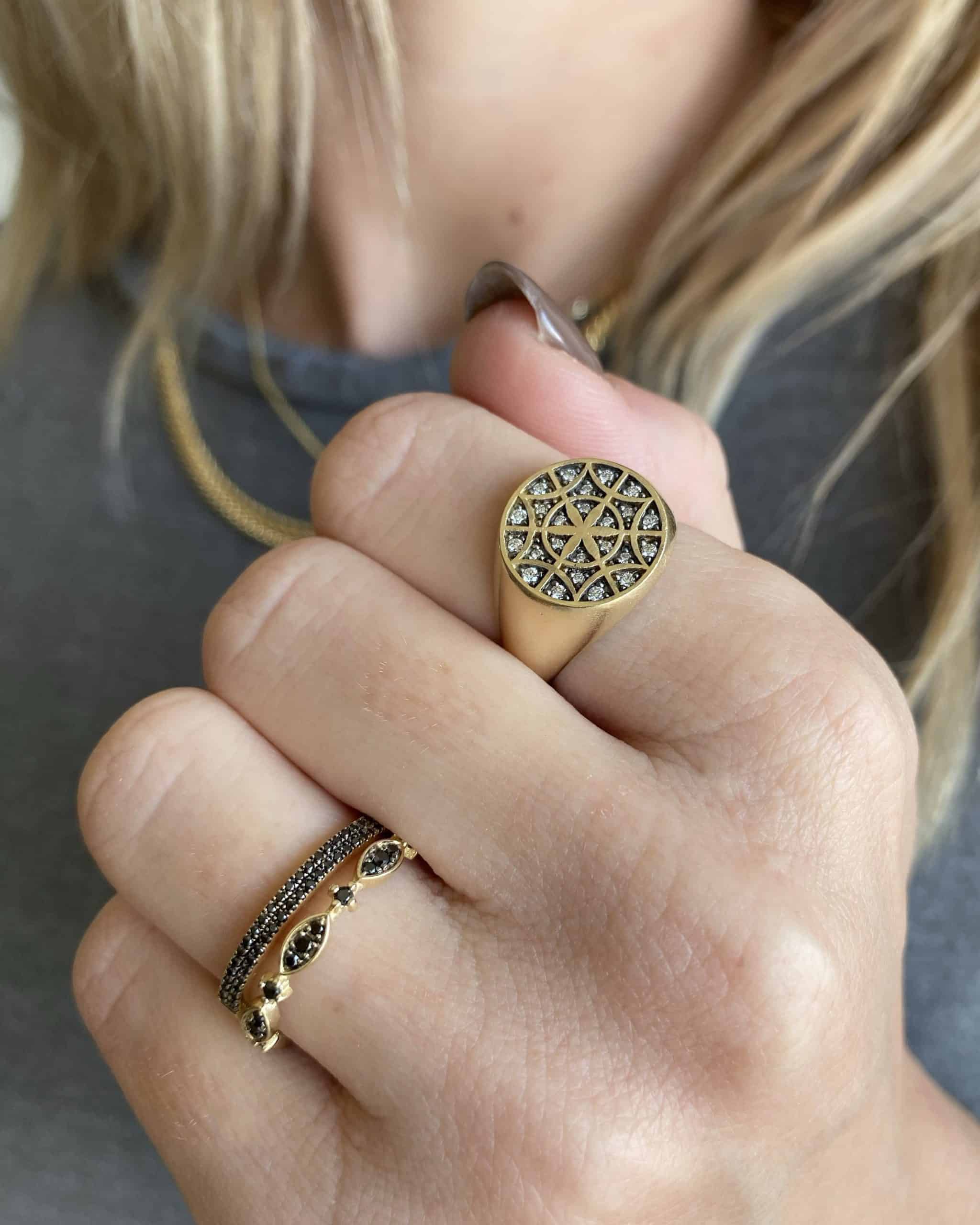 Two-row black diamond ring