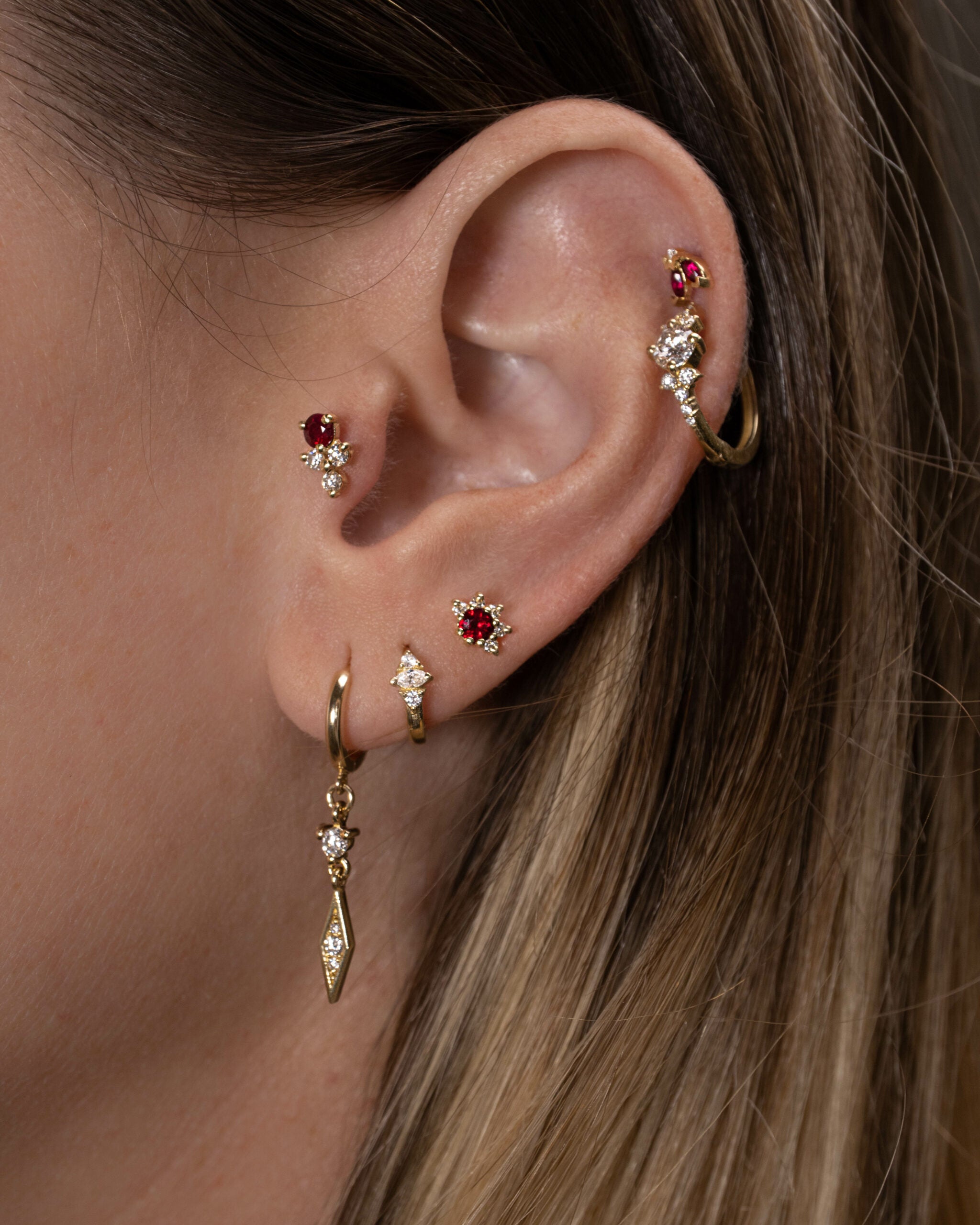 Sunrise stud in ruby