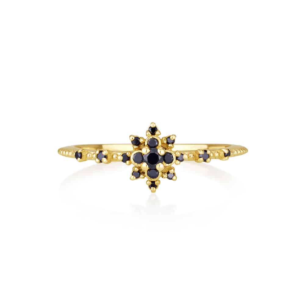 Black diamond Japanese flower ring
