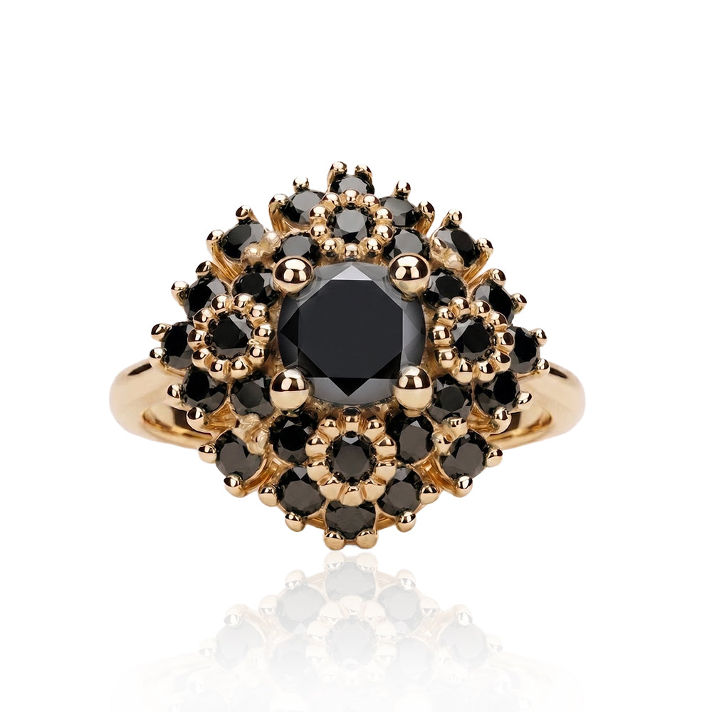 Maggie flower ring in black diamonds