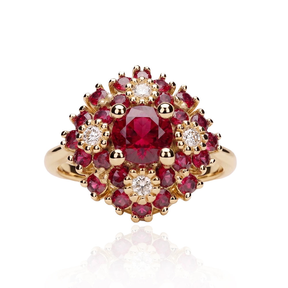 Maggie Flower Ring in Rubies
