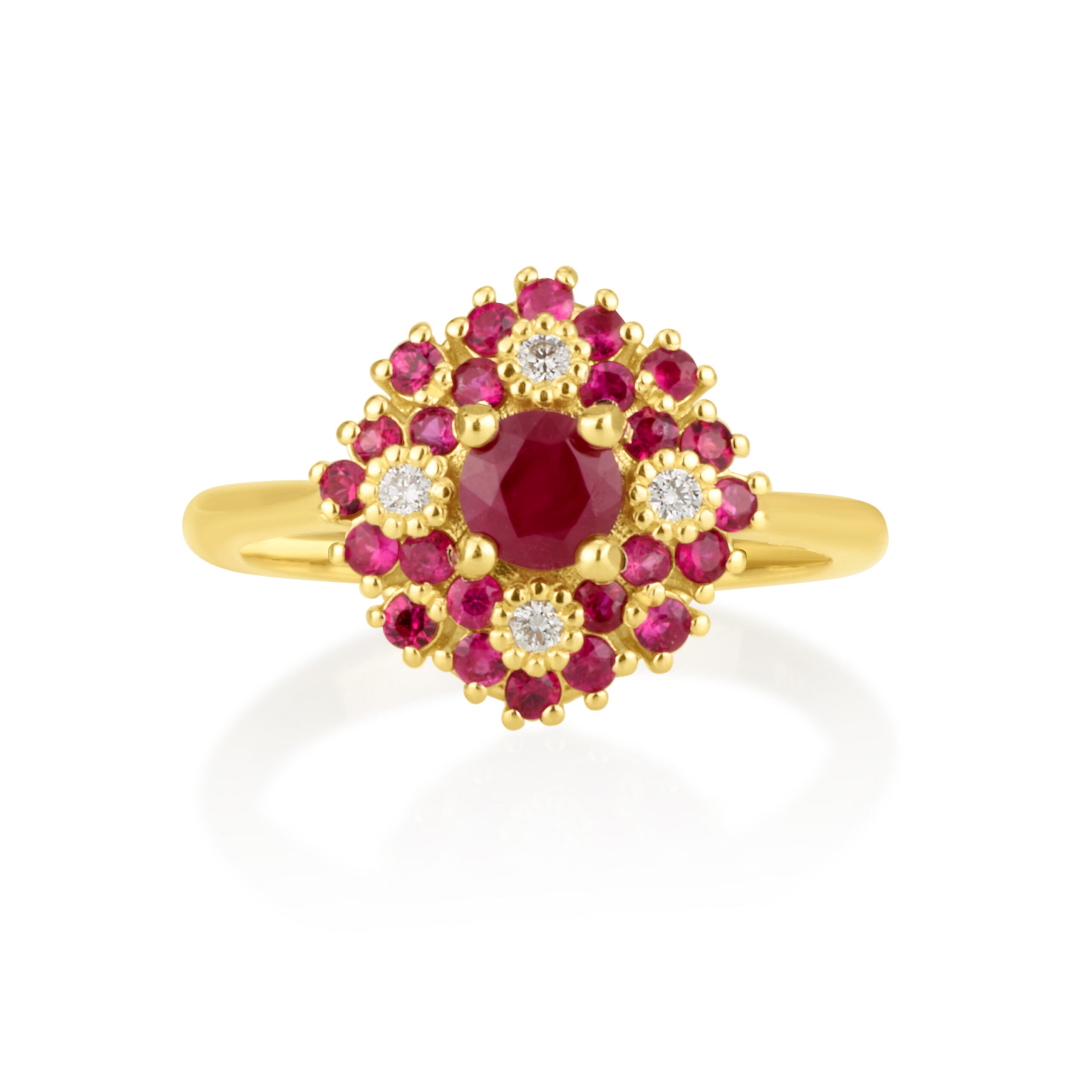 Maggie Flower Ring in Rubies