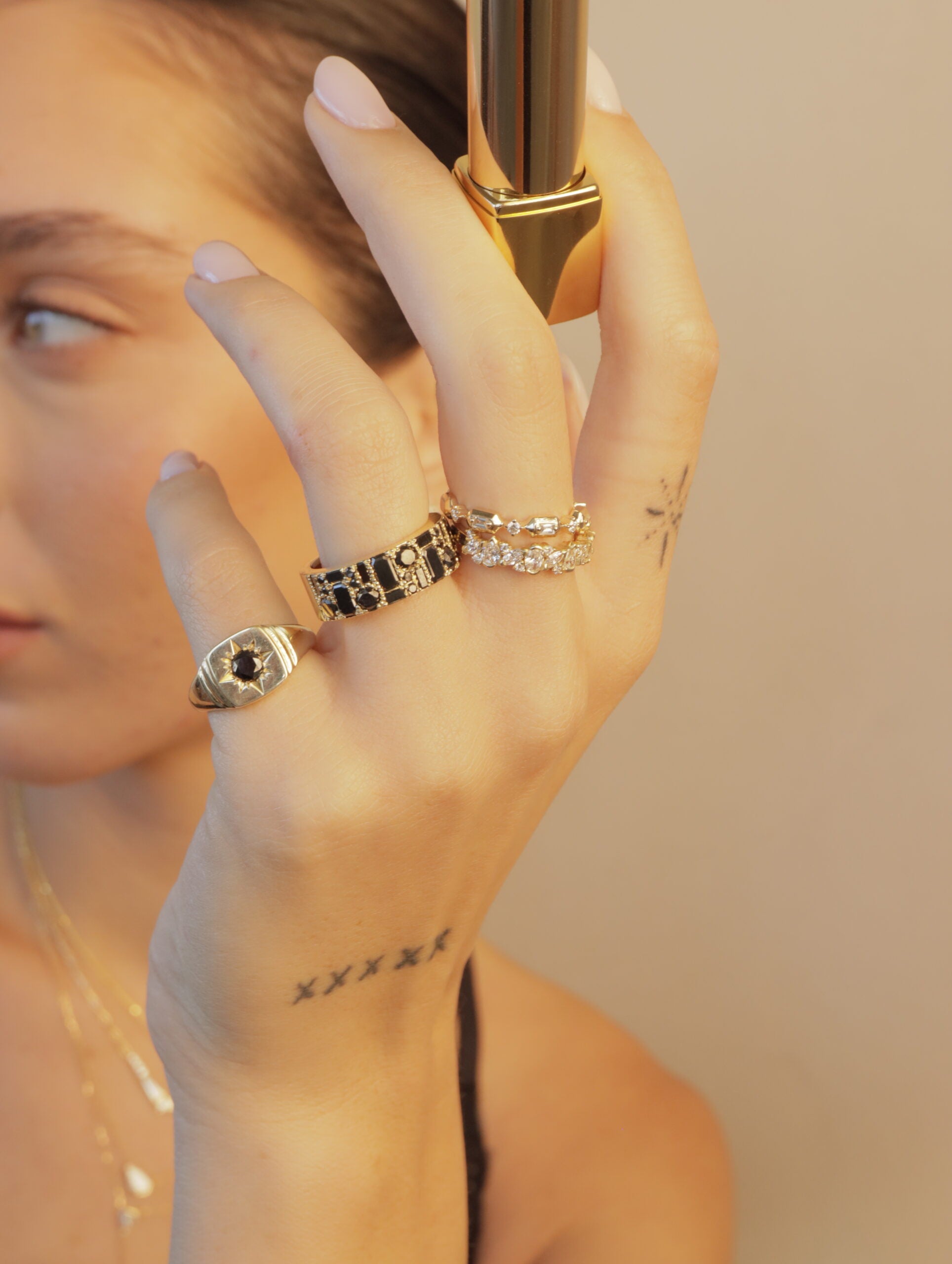 Symmetrical All Shapes Ring in Black Diamonds