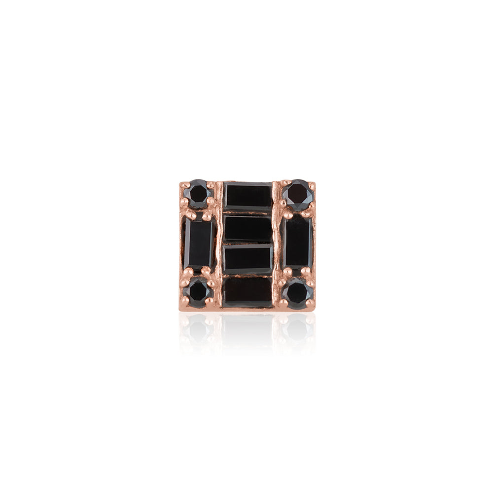 Perfect Square Baguette Black Diamond Stud