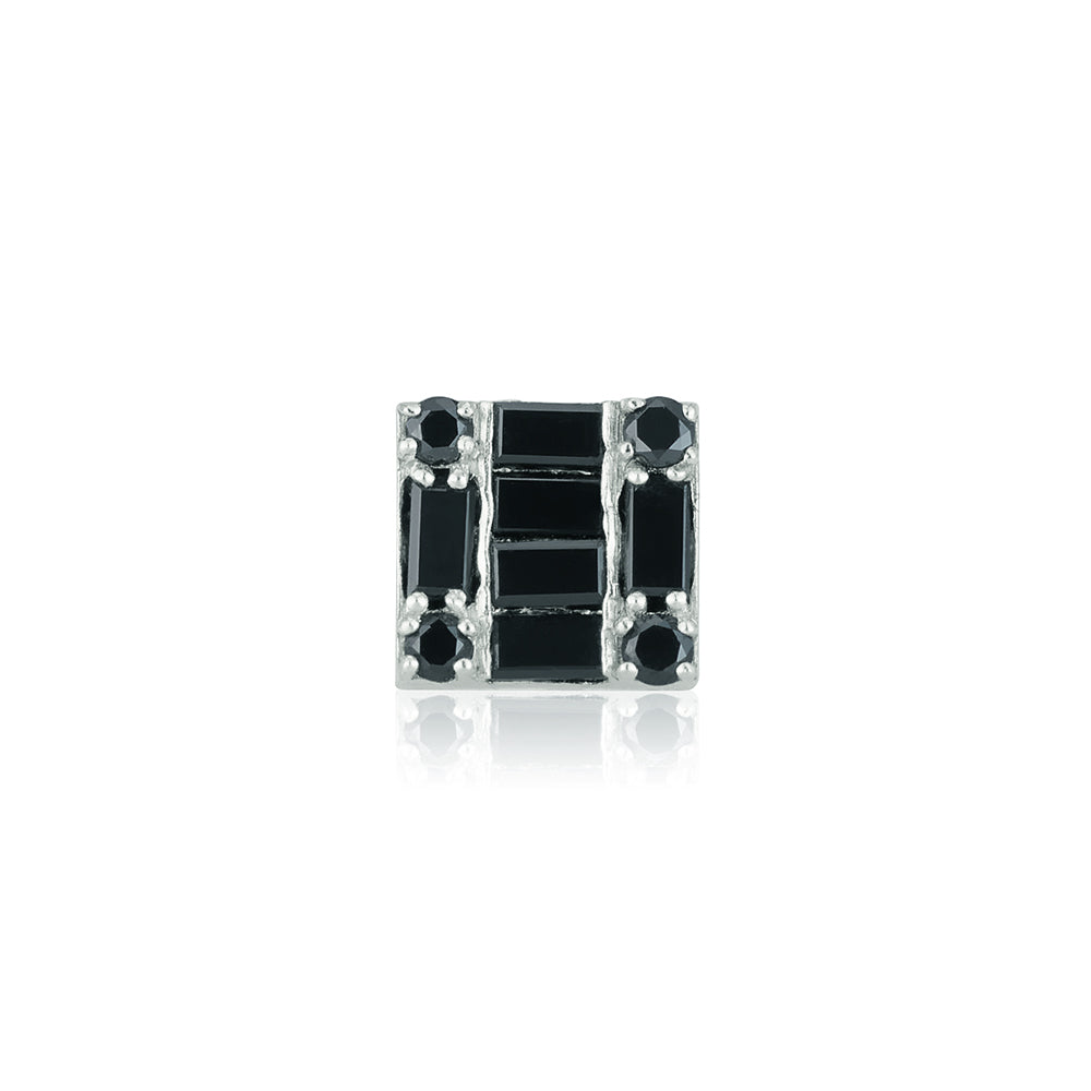 Perfect Square Baguette Black Diamond Stud