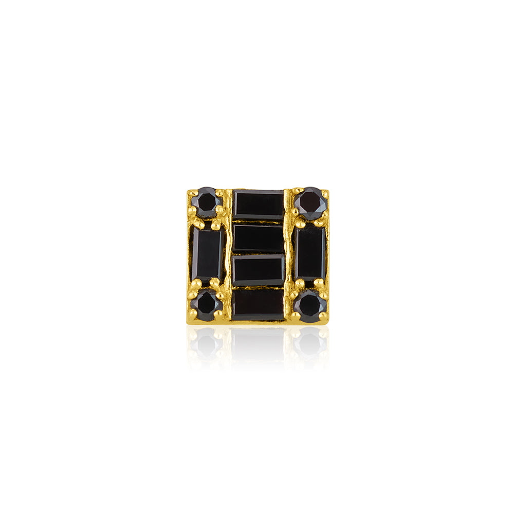 Perfect Square Baguette Black Diamond Stud