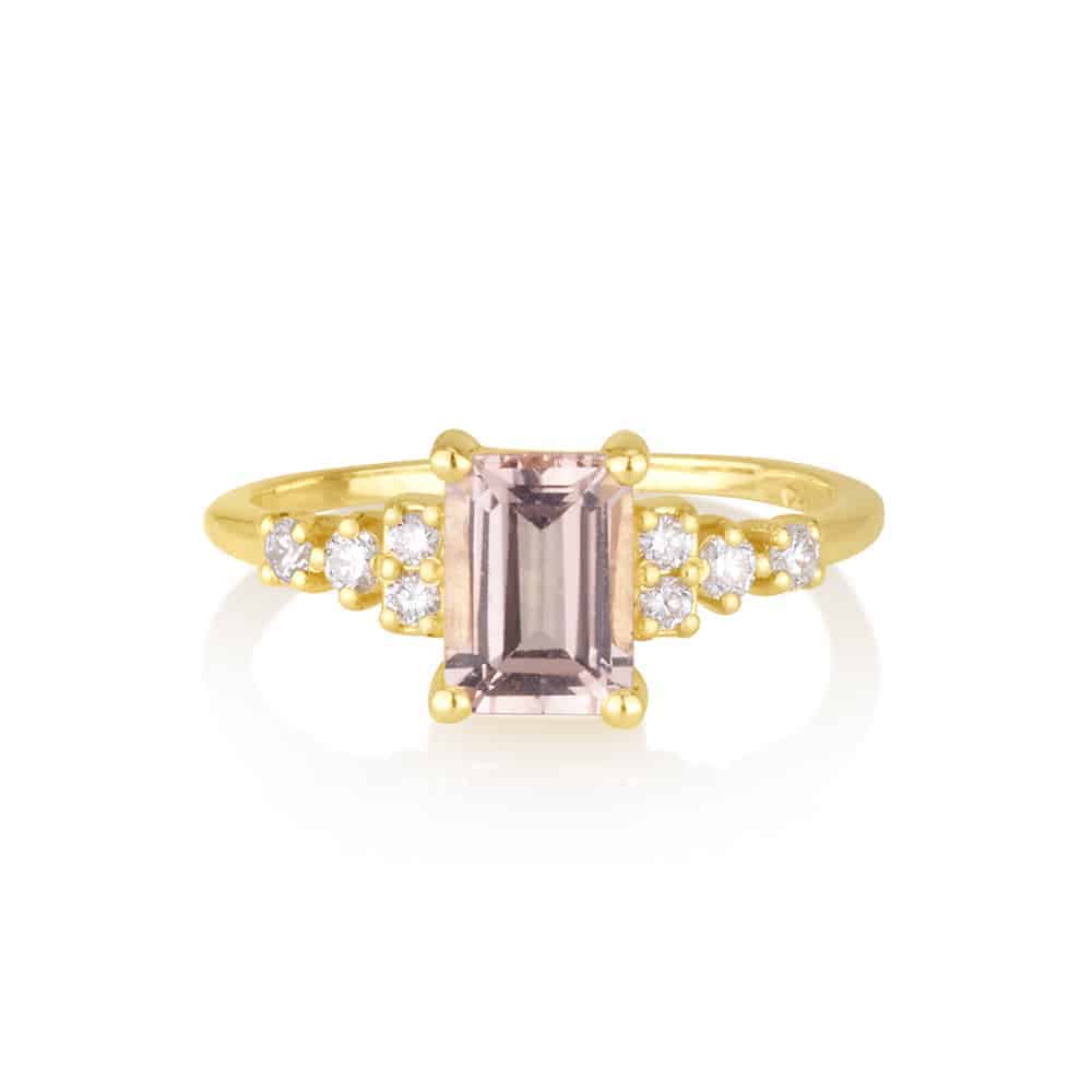 Rectangle peach morganite ring