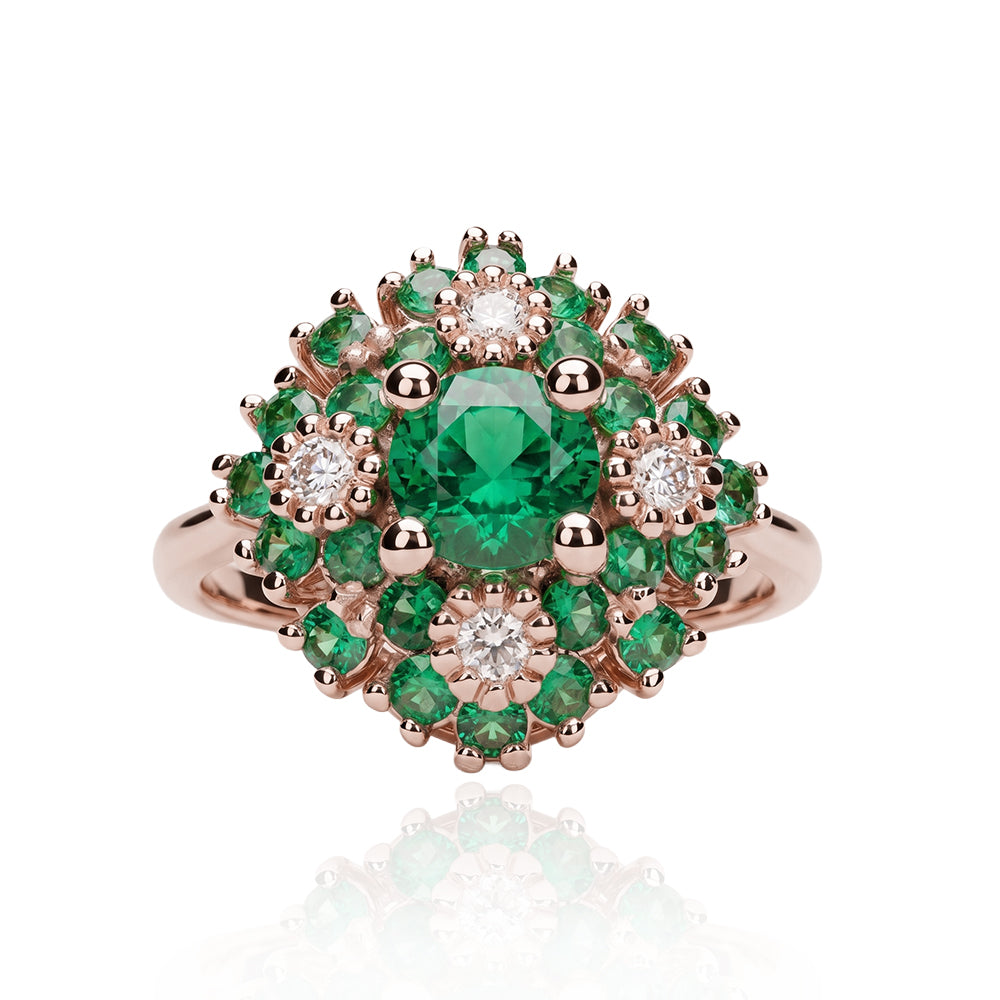 Maggie Flower Ring in Emeralds