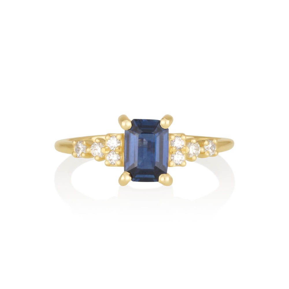 Vertical Rectangle Ring in Sapphire and Diamonds