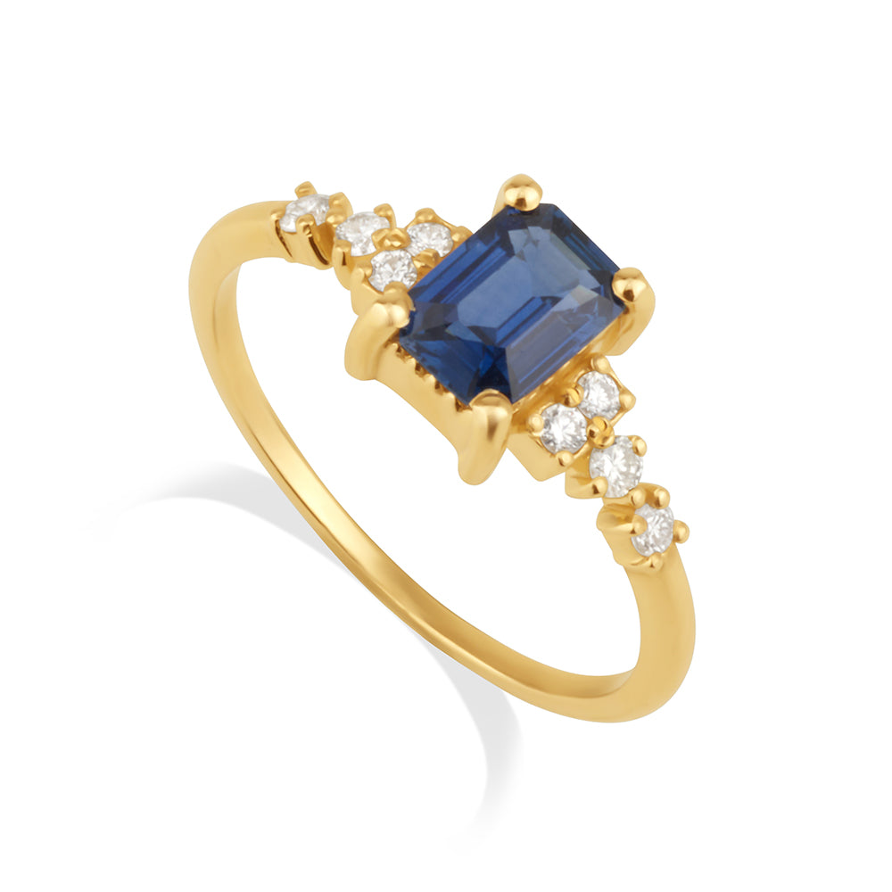 Vertical Rectangle Ring in Sapphire and Diamonds