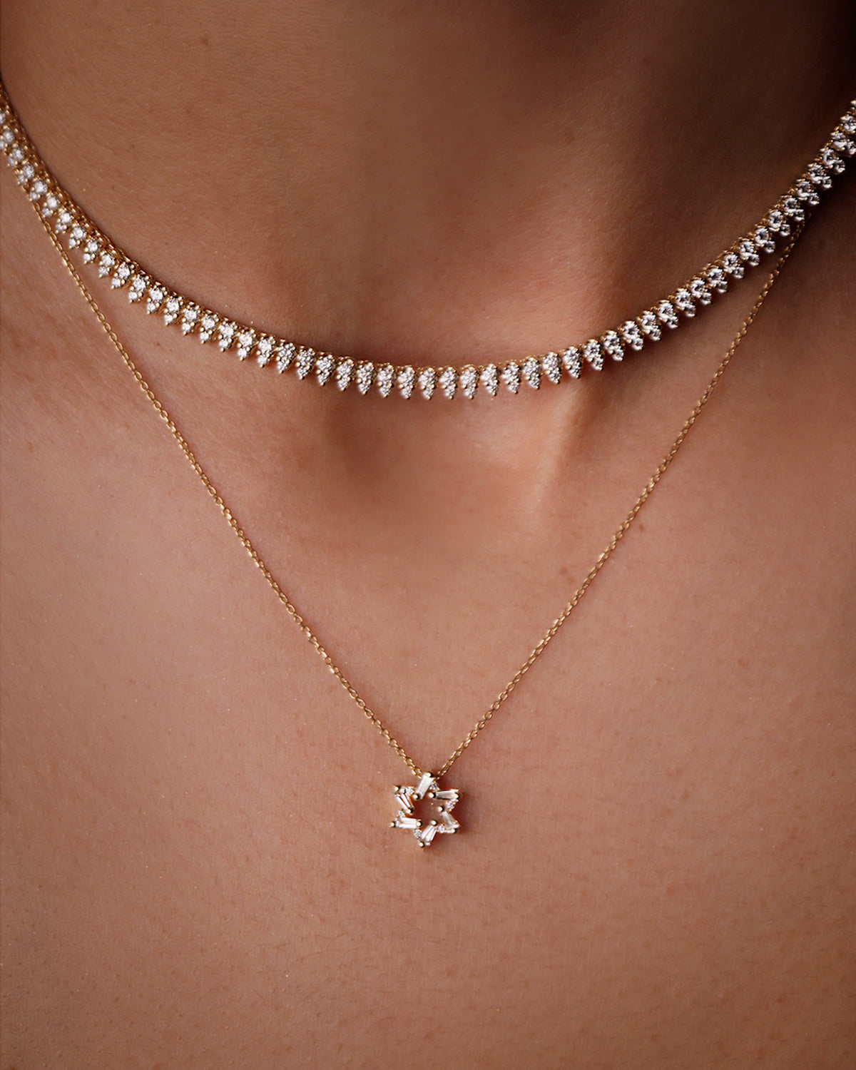 Diamond Taper Star of David Necklace