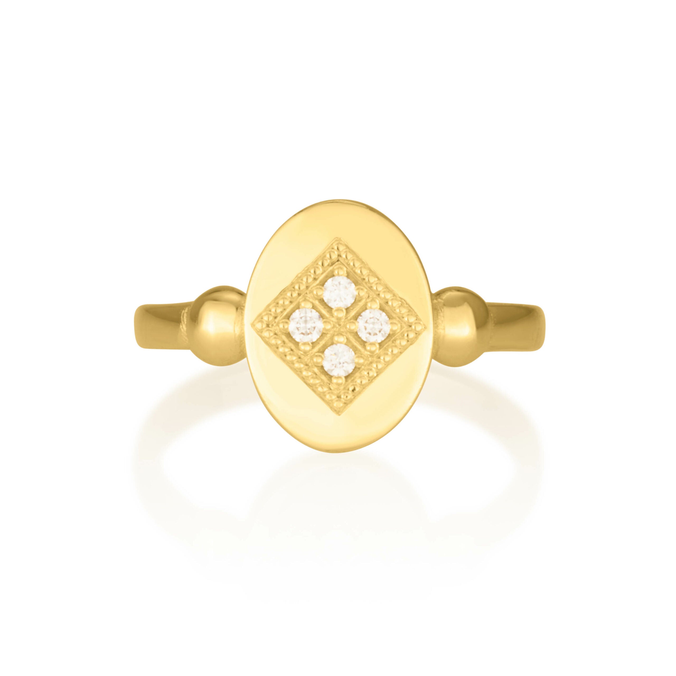 Oval stamp ring in white diamonds