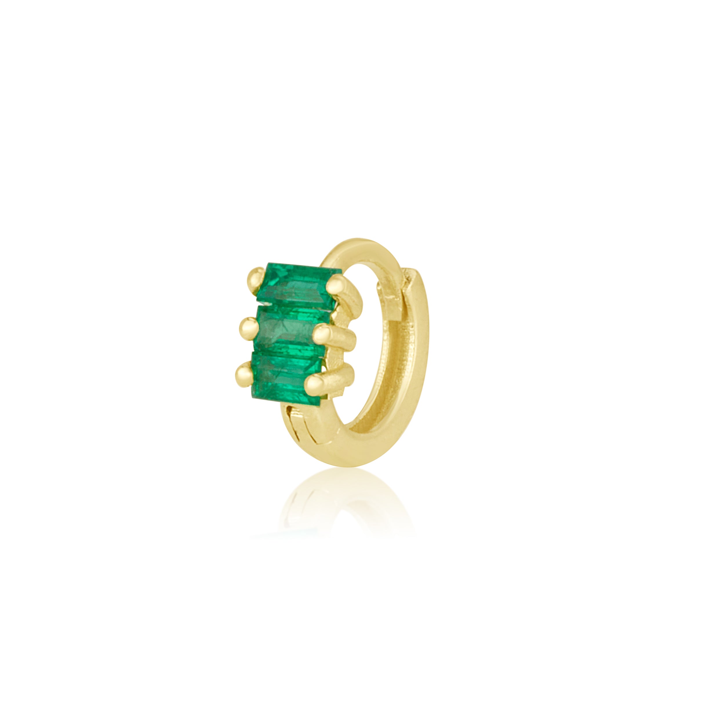Three Baguette Huggie in Emeralds