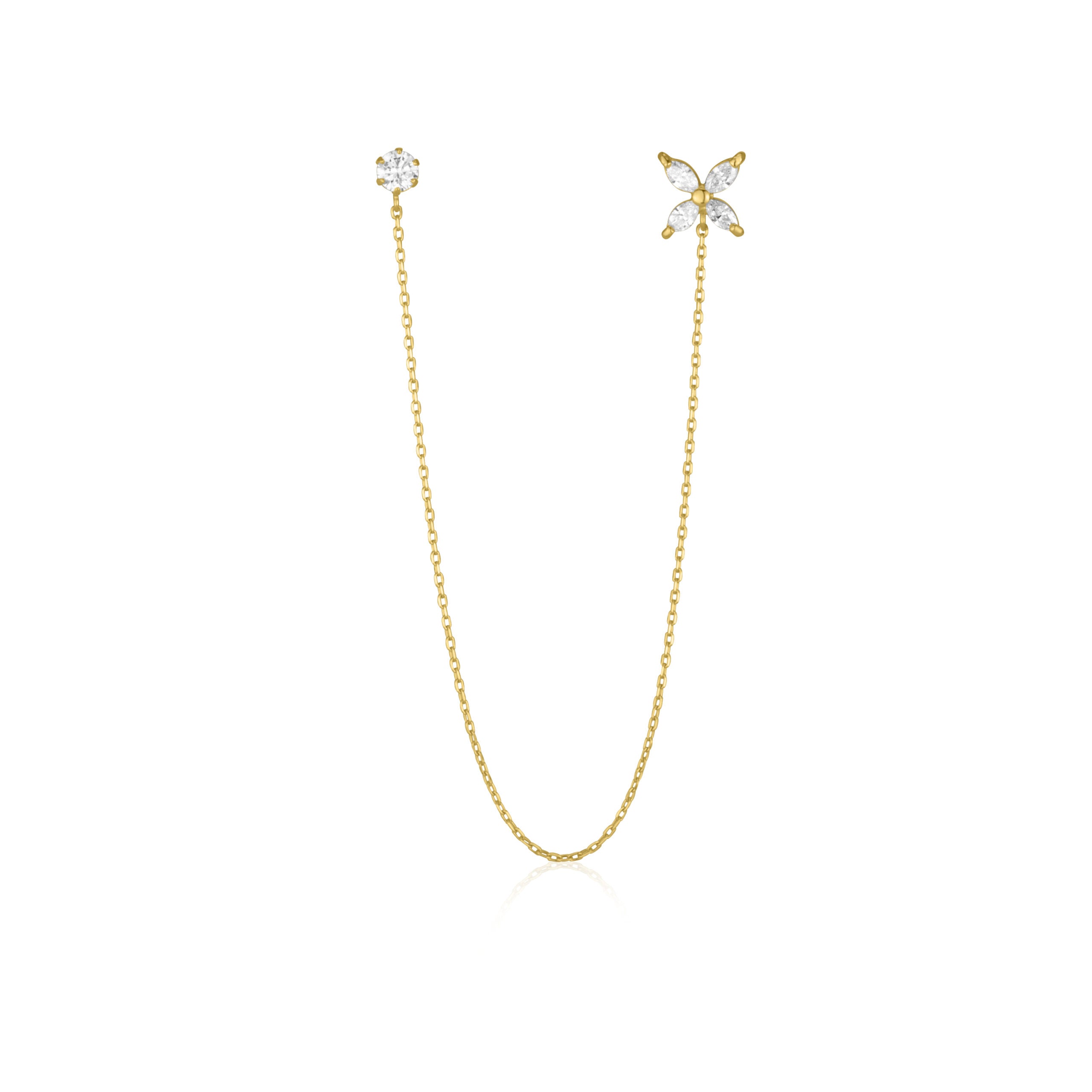 Two Hole Marquise Flower and Solitaire Earring