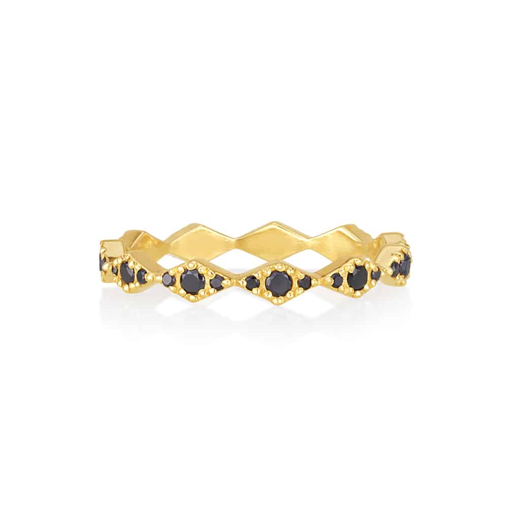 Zigzag ring in black diamonds YELLOW color