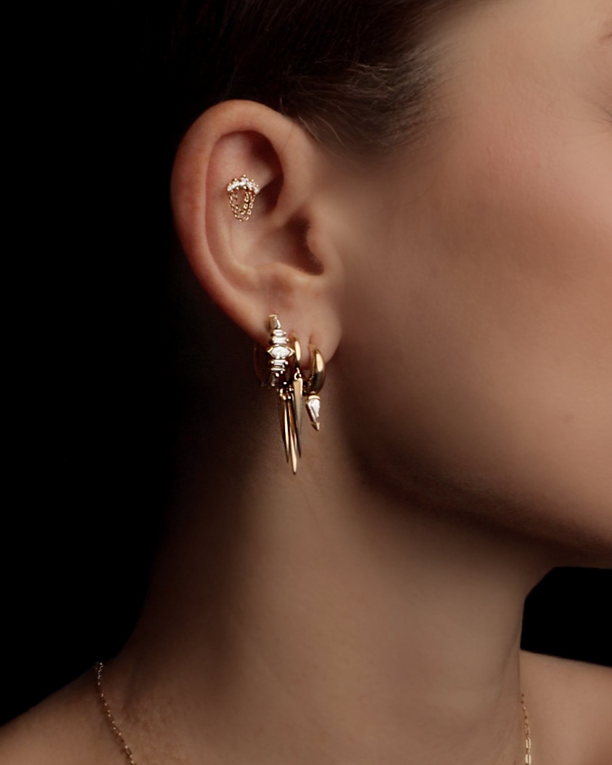 Five Diamonds and Chain Earring