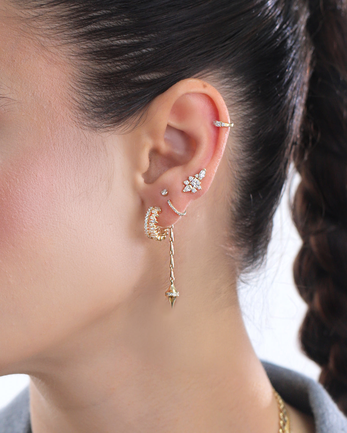 Lila Spike Push Back Earring in White Diamonds