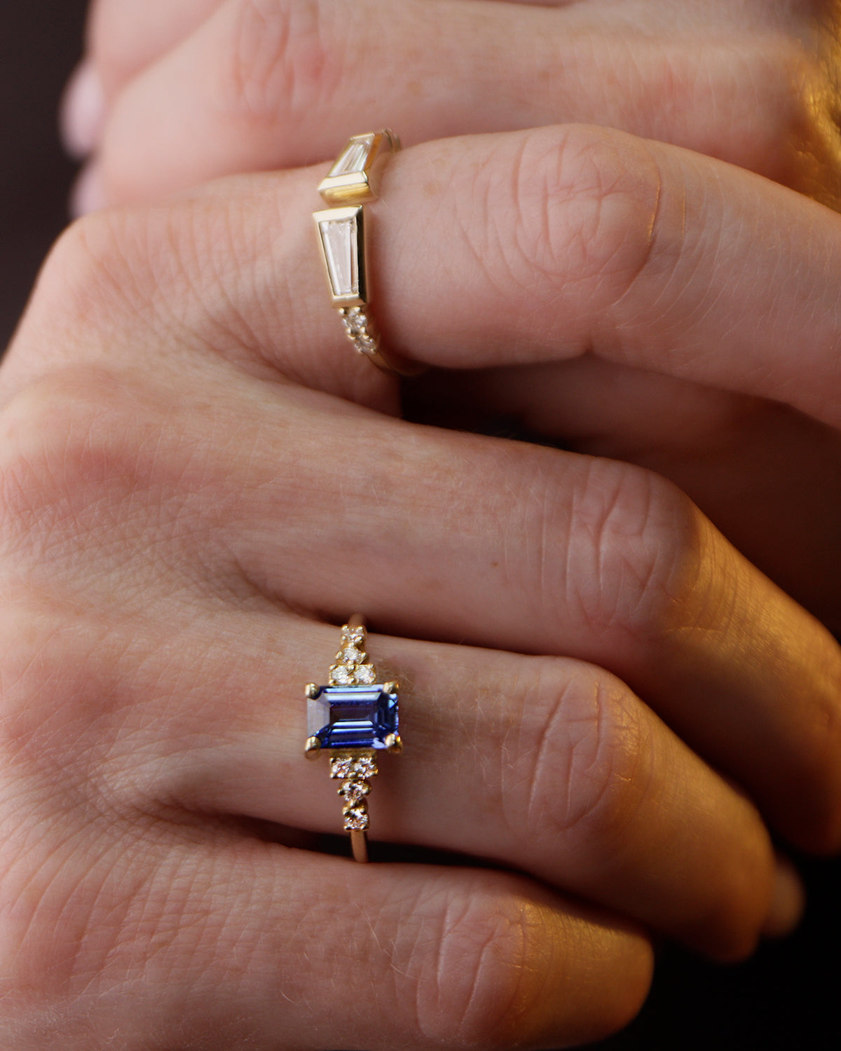 Vertical Rectangle Ring in Sapphire and Diamonds