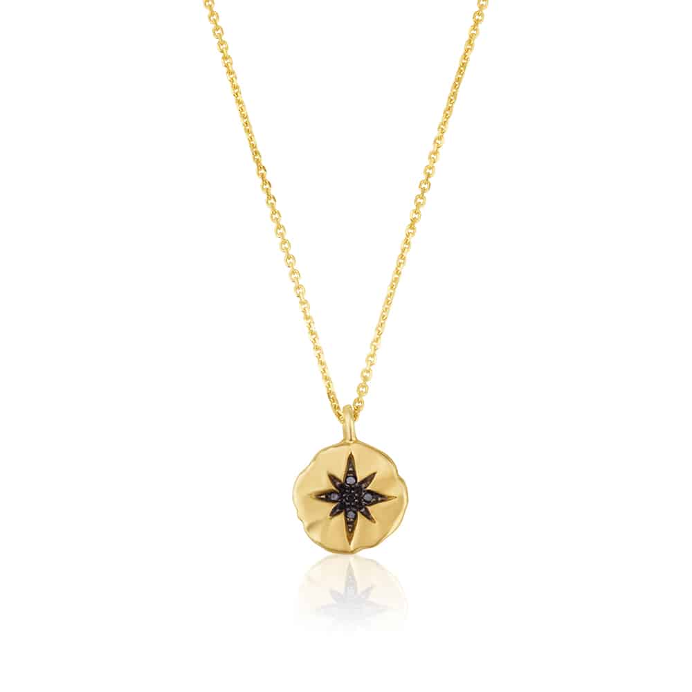 10 mm north star coin necklace in black diamonds YELLOW color
