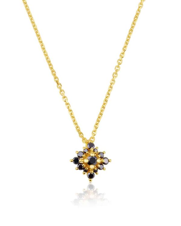 Small Sefi flower necklace in black diamonds YELLOW color