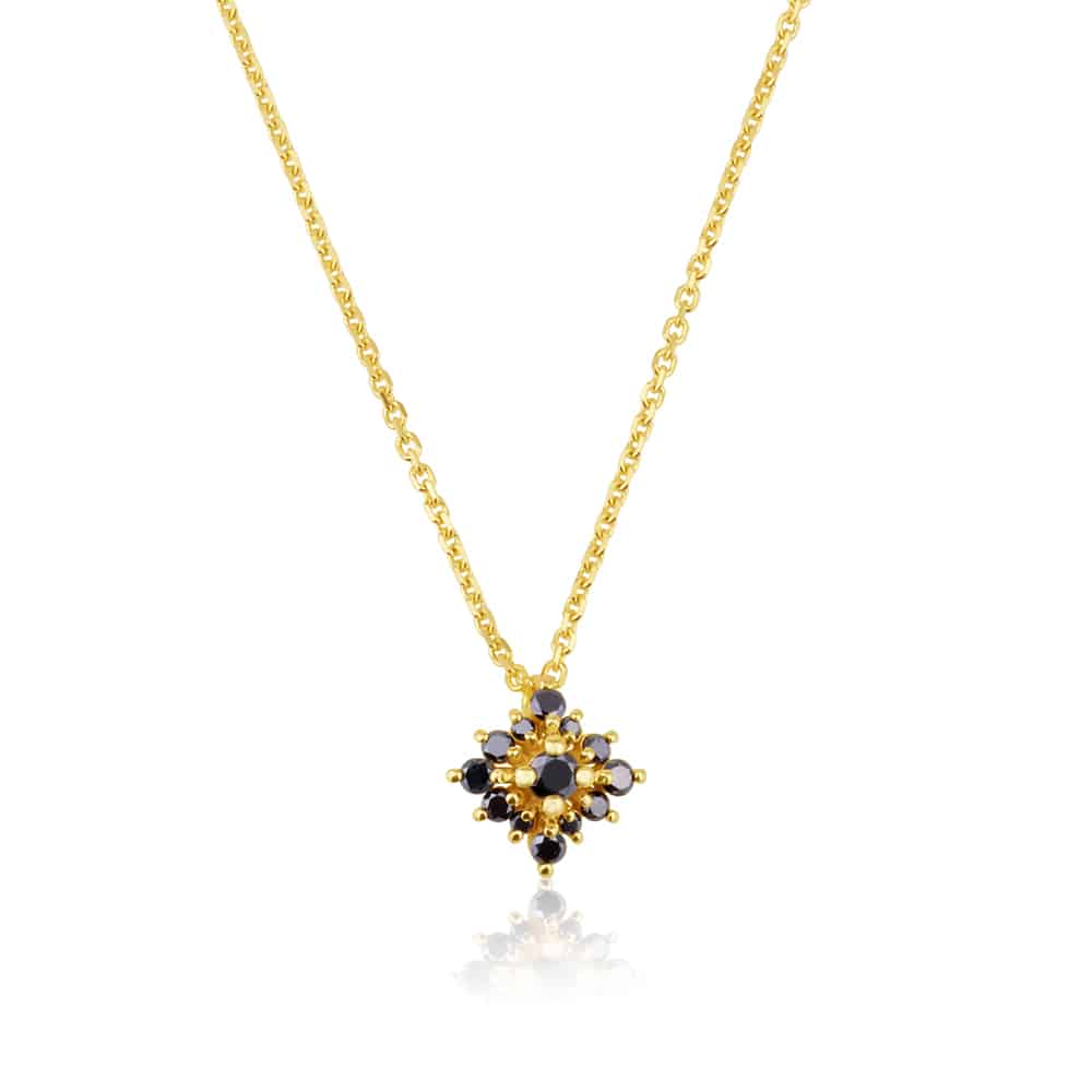 Small Sefi flower necklace in black diamonds YELLOW color
