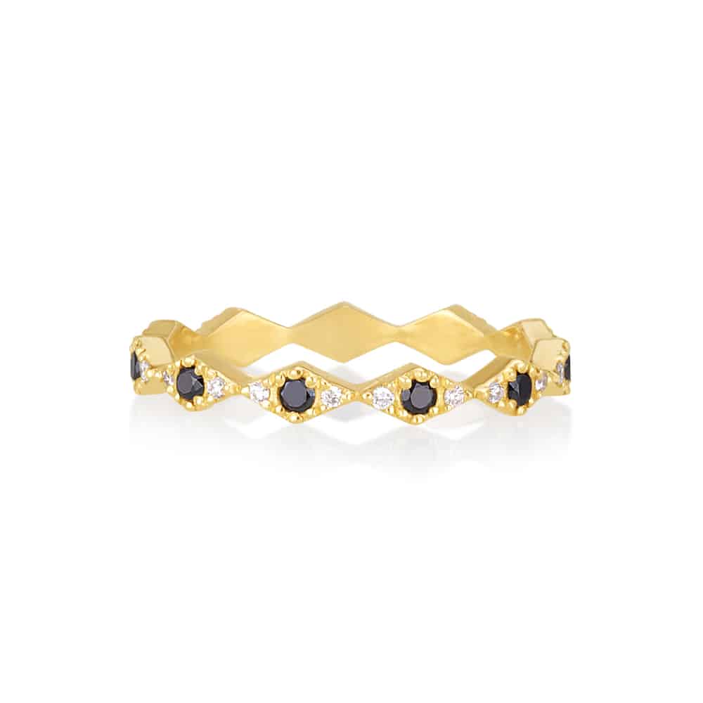 Zigzag ring in black and white diamonds YELLOW color