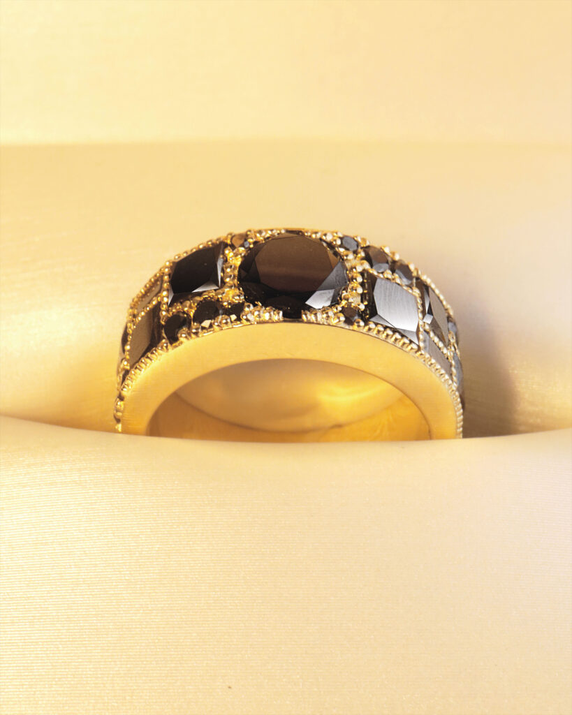 All Shapes Ring in Black Diamonds XL - Malka Jewelry