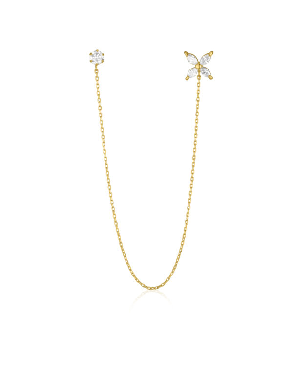 Two Hole Marquise Flower and Solitaire Earring