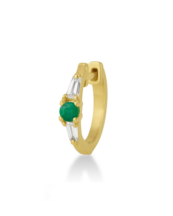 Taper & Circle Hoop in Emerald and Diamonds